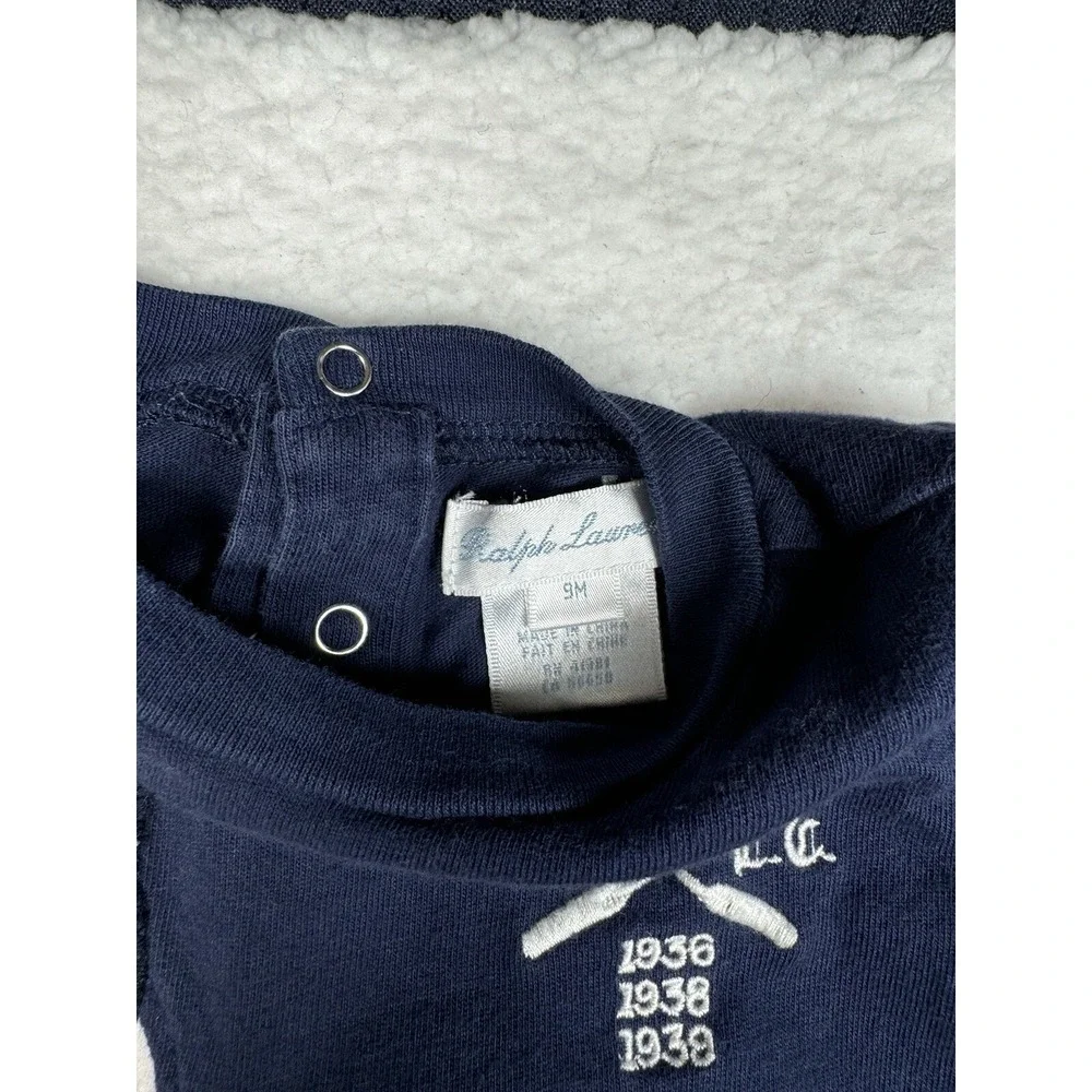 Ralph Lauren One Piece Navy Blue Dia White Stripe Crest - Toddler 9M